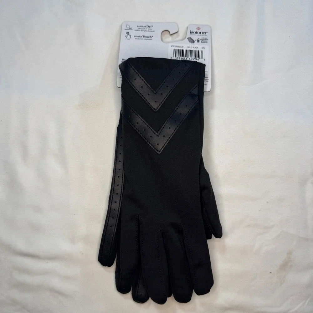 Isotoner smartDri smartTouch Gloves Black Chevron Trim Women's S/M‎ - Picture 3 of 4